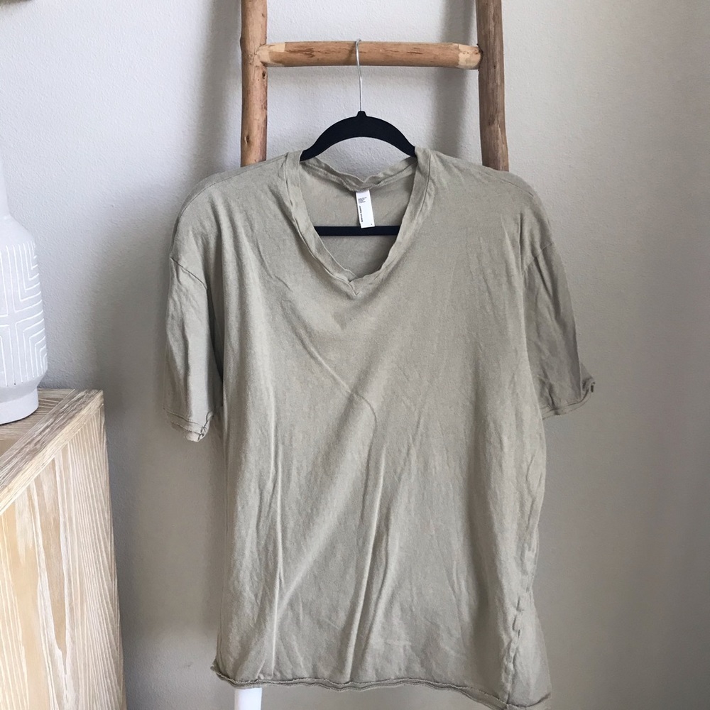 American Apparel V Neck T Shirt Light Olive Green